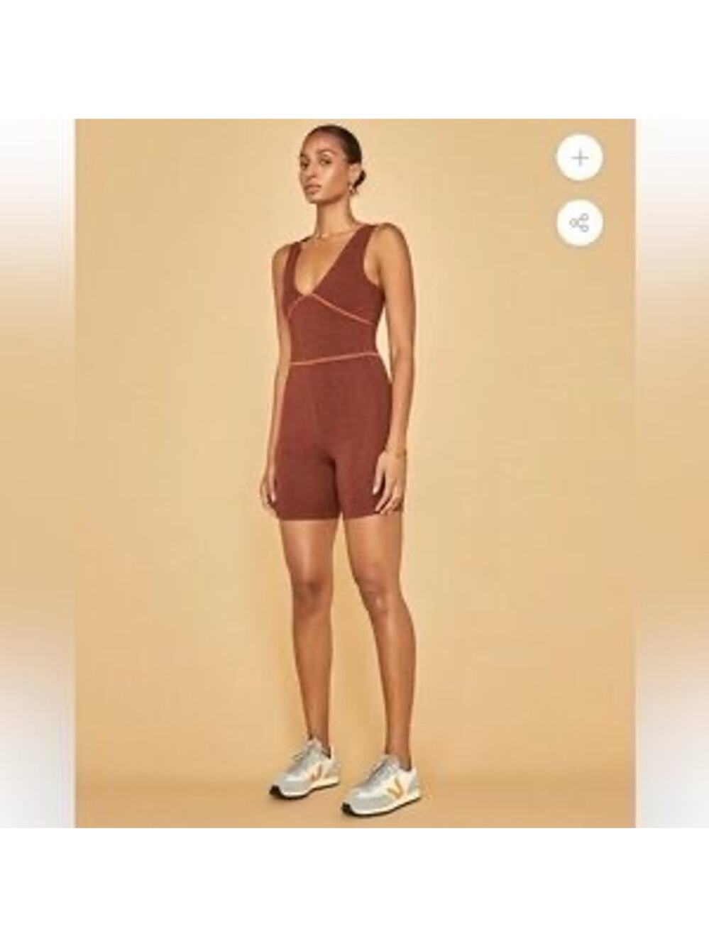 Sundry V-Neck Athletic Romper Rust Size S (1) Athleisure Sporty Chic Casual